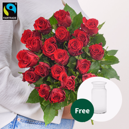 Red Fairtrade roses in a bunch