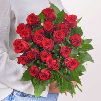 Red Fairtrade roses in a bunch