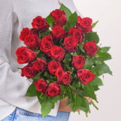 Red Fairtrade roses in a bunch