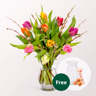 10 Parrot tulips with willow catkins